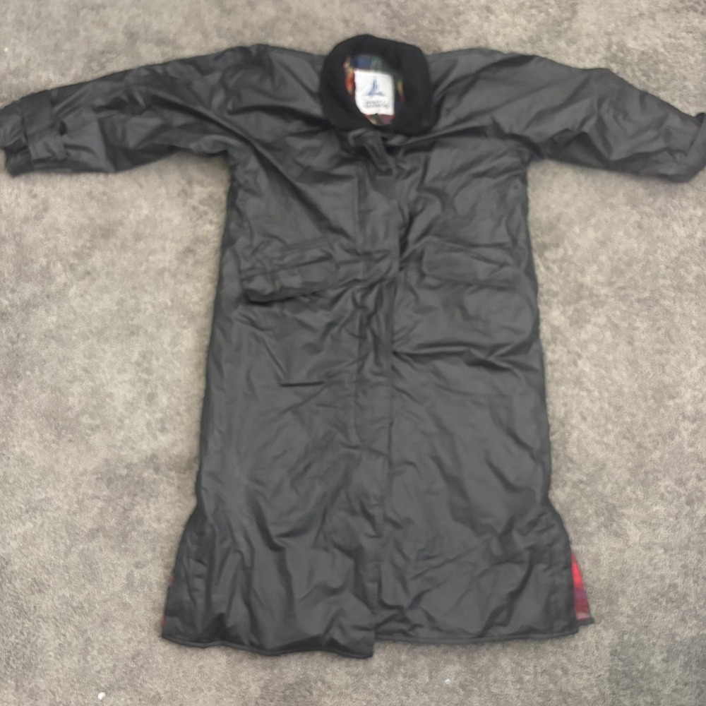 Misty Harbor Coat Womens PL Black Long Nylon Plaid Lined Rain Snap Front